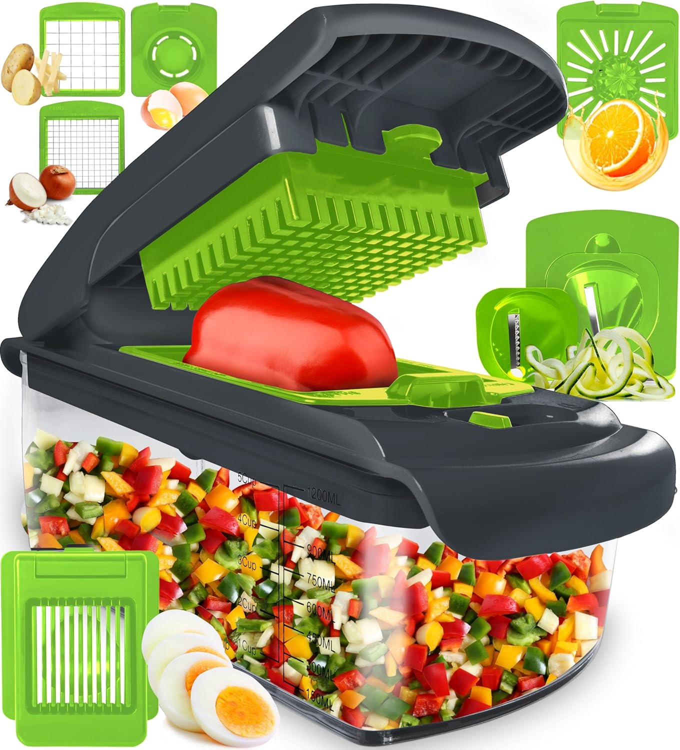 Fullstar The Original Pro Chopper - Vegetable Chopper and Spiralizer, Food Chopper with Container, Fruit Slicer, Kitchen Gadgets & Accessories, Home Essentials (All in 1, White)