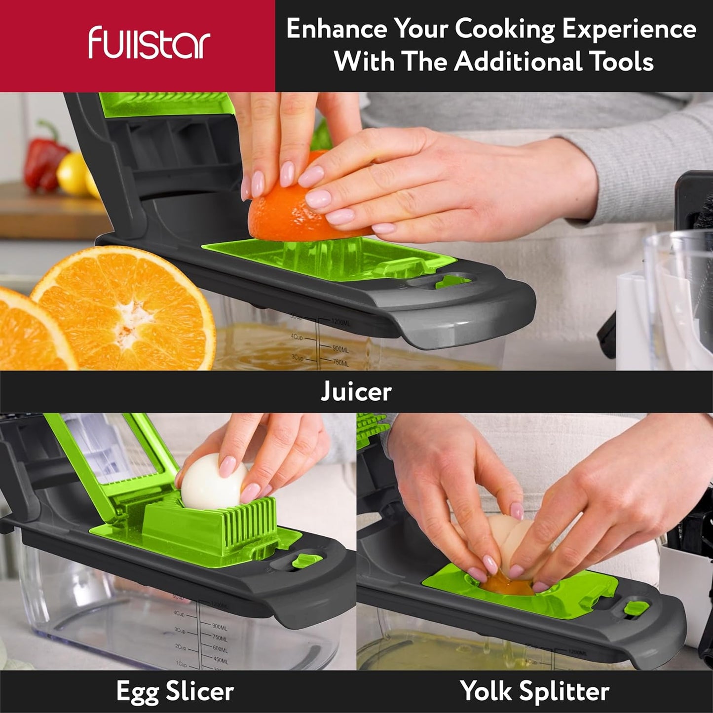Fullstar The Original Pro Chopper - Vegetable Chopper and Spiralizer, Food Chopper with Container, Fruit Slicer, Kitchen Gadgets & Accessories, Home Essentials (All in 1, White)