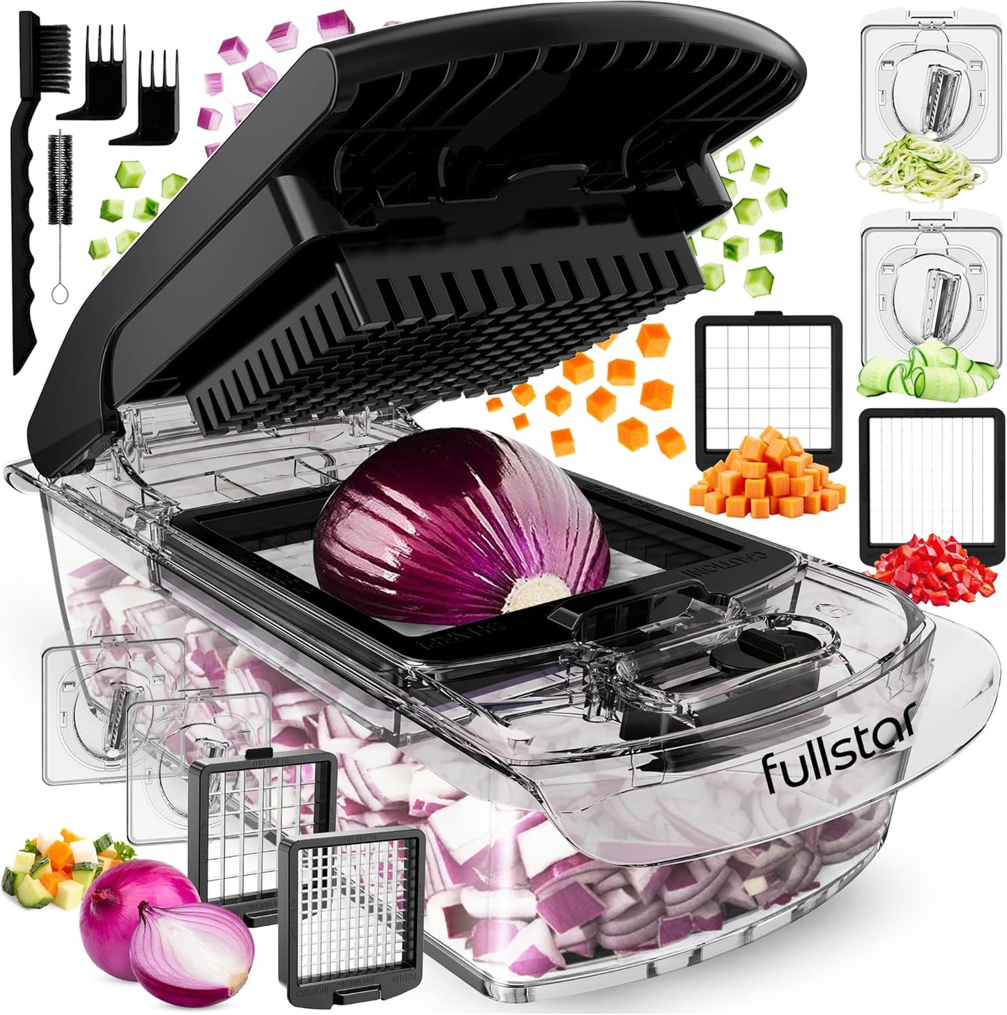 Fullstar The Original Pro Chopper - Vegetable Chopper and Spiralizer, Food Chopper with Container, Fruit Slicer, Kitchen Gadgets & Accessories, Home Essentials (All in 1, White)