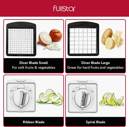Fullstar The Original Pro Chopper - Vegetable Chopper and Spiralizer, Food Chopper with Container, Fruit Slicer, Kitchen Gadgets & Accessories, Home Essentials (All in 1, White)