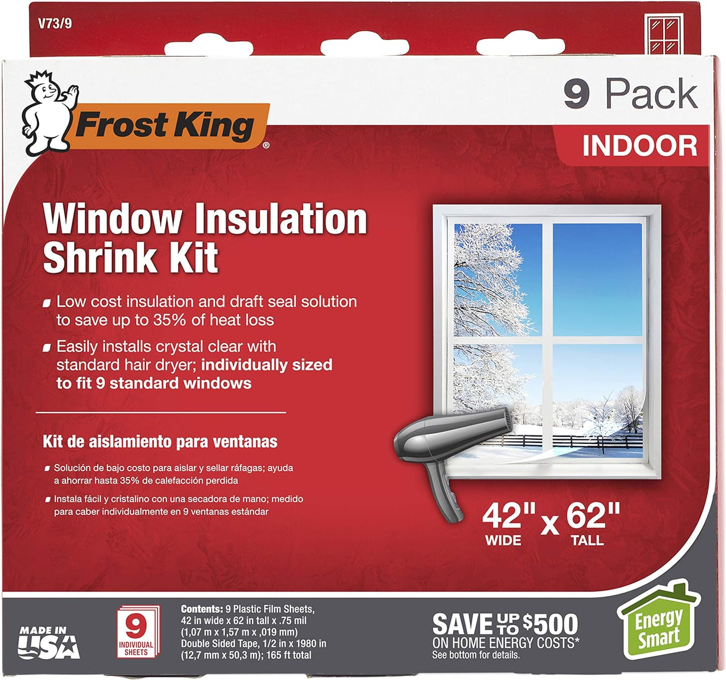 🏠 Warm Indoor Window Insulation Kit – Clear Shrink Film, 9-Pack