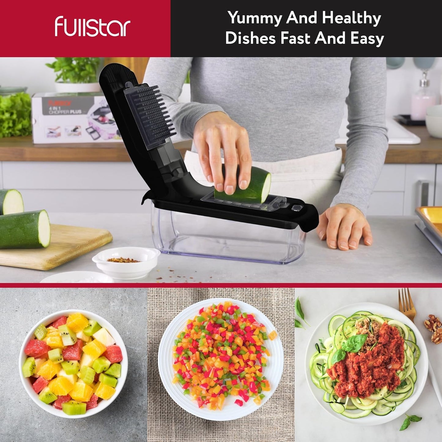 Fullstar The Original Pro Chopper - Vegetable Chopper and Spiralizer, Food Chopper with Container, Fruit Slicer, Kitchen Gadgets & Accessories, Home Essentials (All in 1, White)