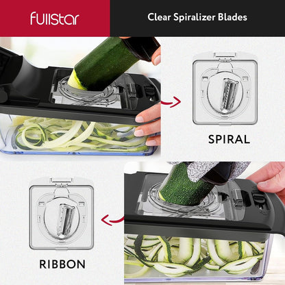 Fullstar The Original Pro Chopper - Vegetable Chopper and Spiralizer, Food Chopper with Container, Fruit Slicer, Kitchen Gadgets & Accessories, Home Essentials (All in 1, White)