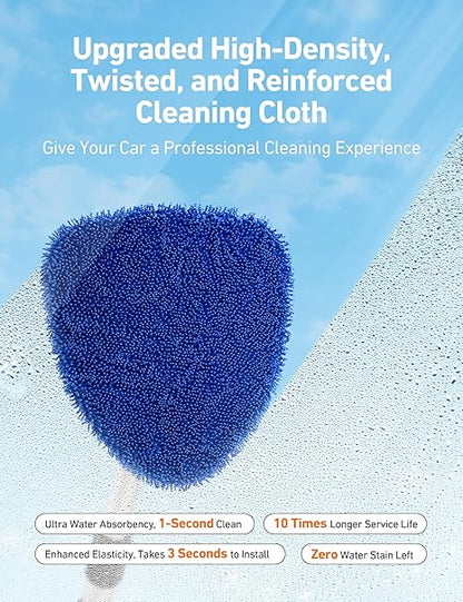 Windshield Cleaner Tool, Car Interior Detailing Cleaning Kit with Extendable Handle and 4 Reusable Microfiber Pads, Auto Glass Wiper Brush Kit for Cars, Blue，15.9in-21in