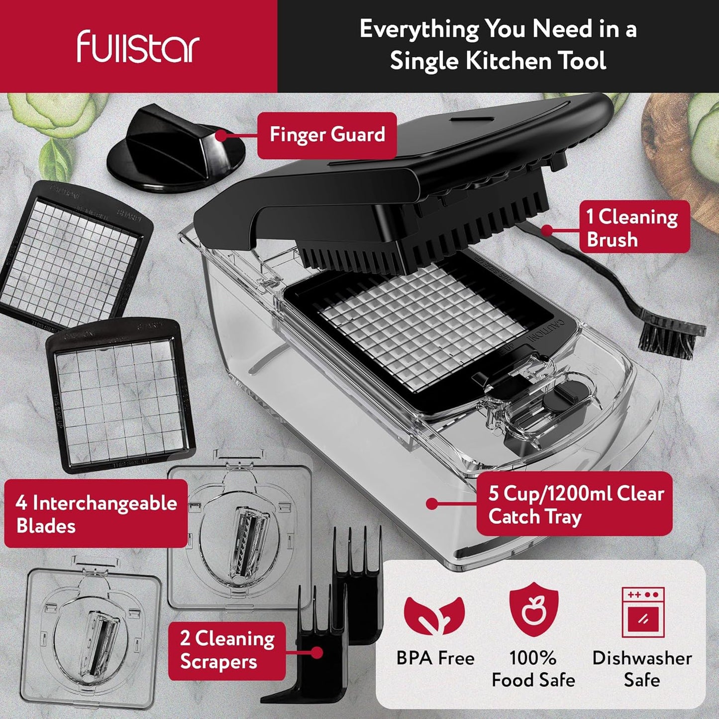 Fullstar The Original Pro Chopper - Vegetable Chopper and Spiralizer, Food Chopper with Container, Fruit Slicer, Kitchen Gadgets & Accessories, Home Essentials (All in 1, White)