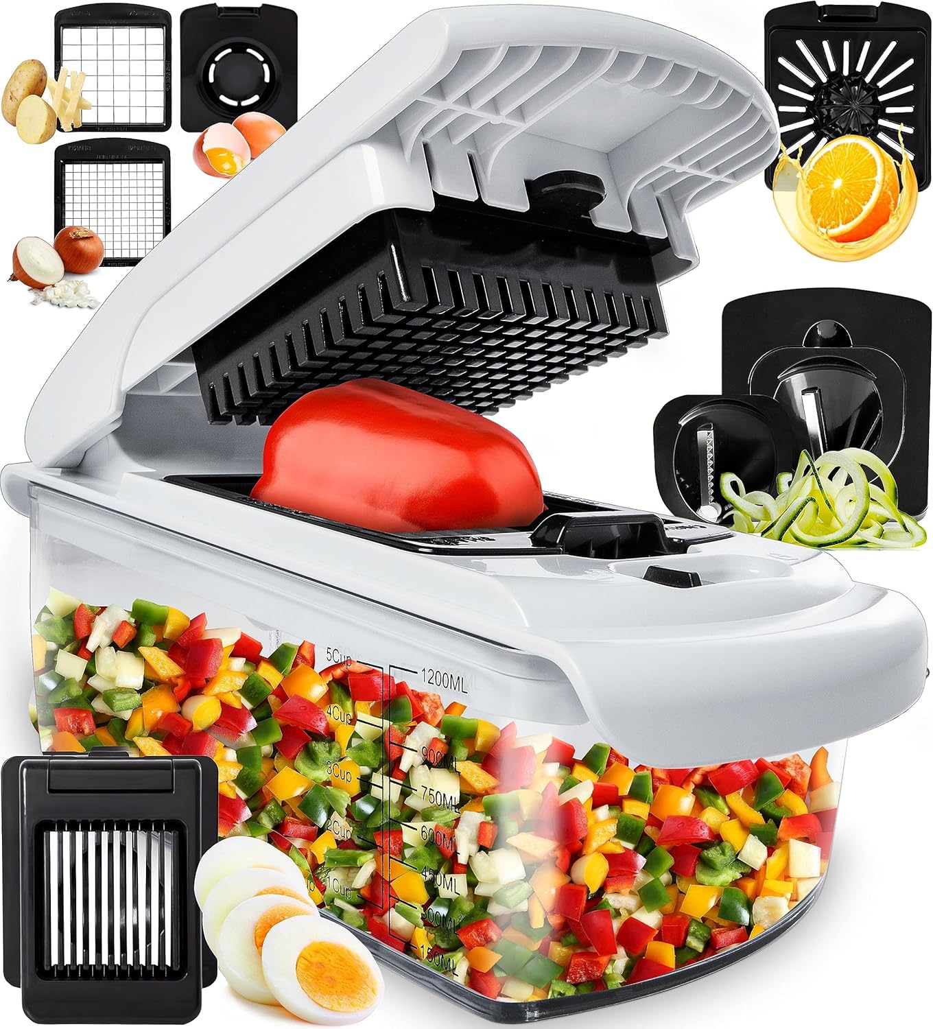 Fullstar The Original Pro Chopper - Vegetable Chopper and Spiralizer, Food Chopper with Container, Fruit Slicer, Kitchen Gadgets & Accessories, Home Essentials (All in 1, White)
