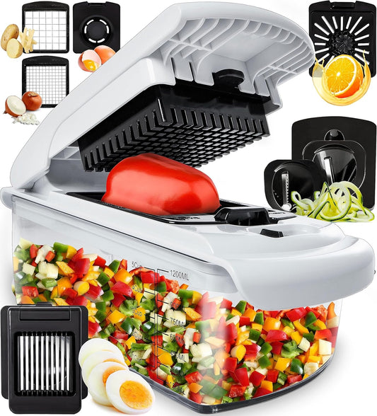 Fullstar The Original Pro Chopper - Vegetable Chopper and Spiralizer, Food Chopper with Container, Fruit Slicer, Kitchen Gadgets & Accessories, Home Essentials (All in 1, White)